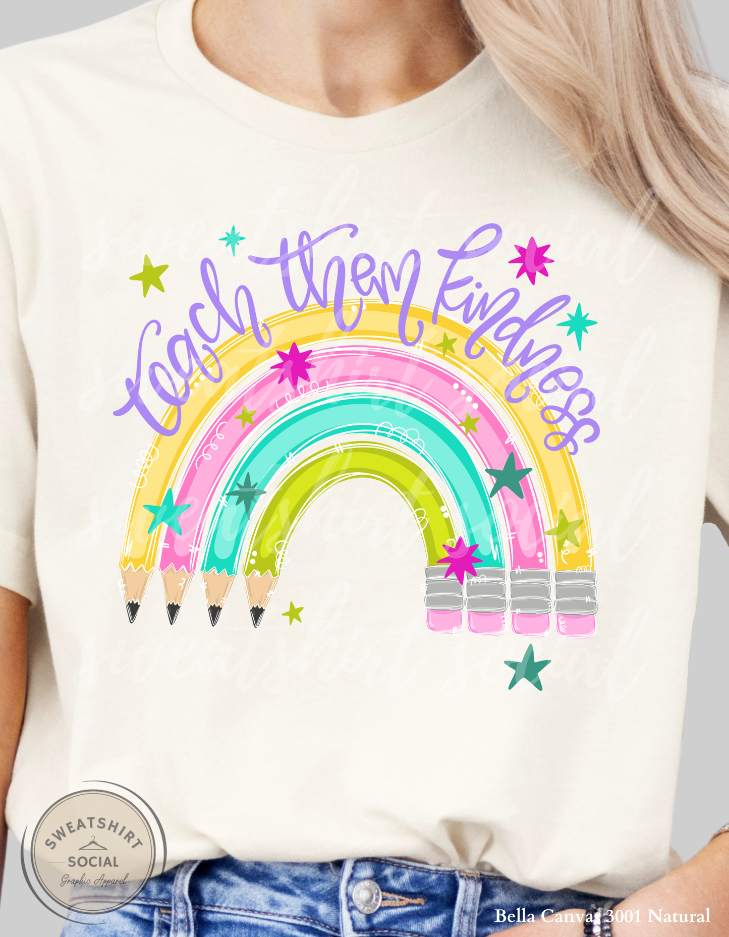 Teach Them Kindness Rainbow Graphic Tee – Colorful Teacher Shirt (Adult Sizes S–3XL)