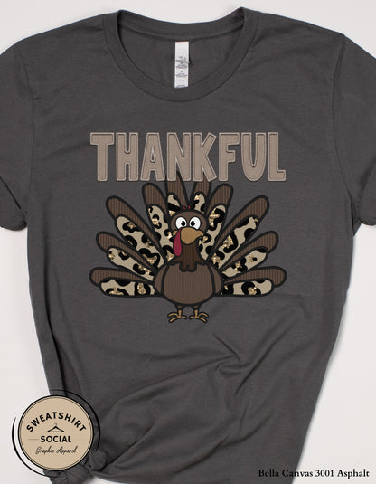 Thankful Turkey Shirt – Leopard & Camo Fall Thanksgiving Tee (Adult Sizes S–2XL)