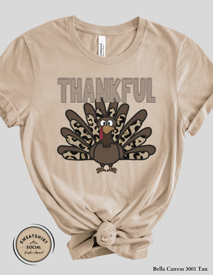 Thankful Turkey Shirt – Leopard & Camo Fall Thanksgiving Tee (Adult Sizes S–2XL)