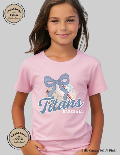 Titans Baseball Tee or Sweatshirt – Blue Bow Spirit Design (Youth Sizes)