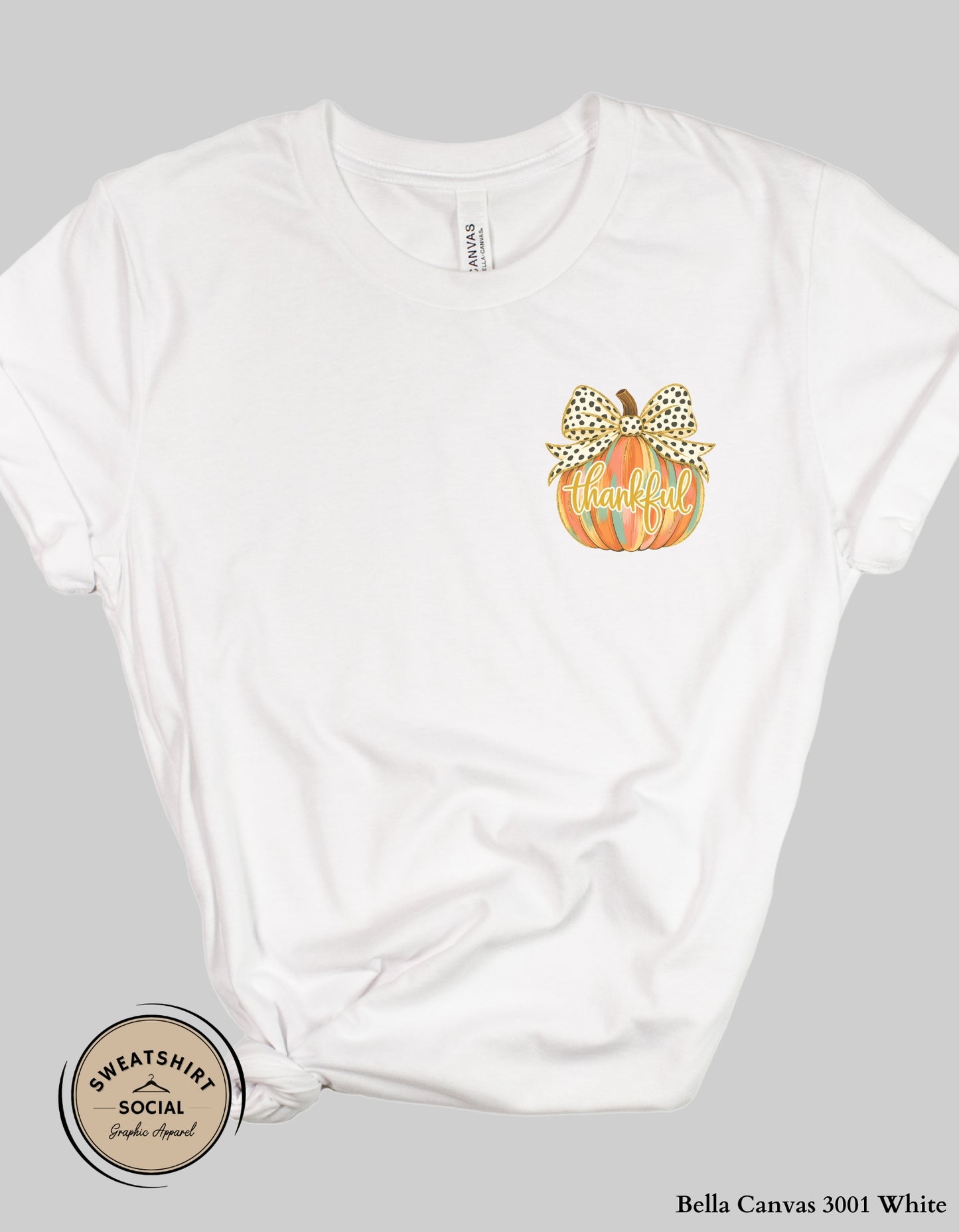 Thankful Polka Dot Bow Pumpkin Shirt – Fall Thanksgiving Tee (Adult Sizes S–2XL)