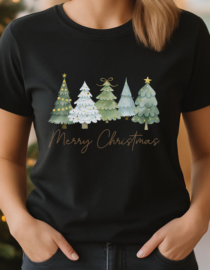 Merry Christmas Tree Lineup T-Shirt or Sweatshirt – Cozy Holiday Design (Adult Sizes S–2XL)