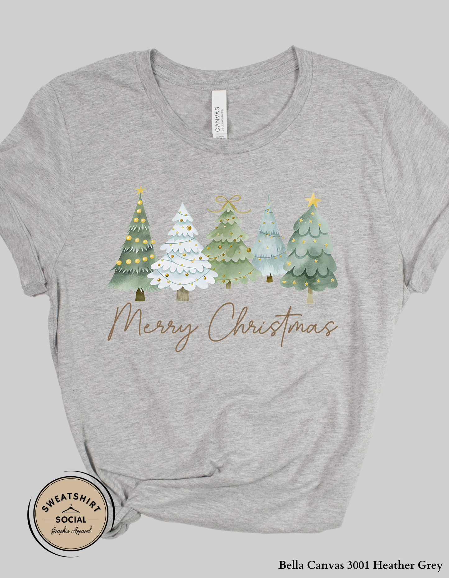 Merry Christmas Tree Lineup T-Shirt or Sweatshirt – Cozy Holiday Design (Adult Sizes S–2XL)