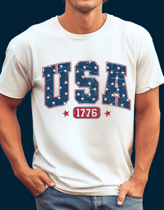 USA 1776 Shirt or Sweatshirt – Unisex 4th of July Patriotic Graphic Tee (Collegiate Star Design) Family Matching