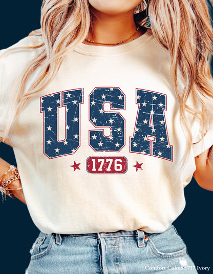USA 1776 Shirt or Sweatshirt – Unisex 4th of July Patriotic Graphic Tee (Collegiate Star Design) Family Matching