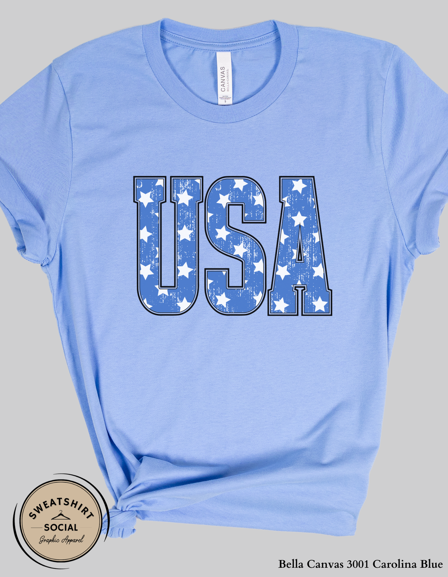 USA Stars Patriotic Graphic Tee – Vintage Americana Fourth of July Shirt, Distressed USA Lettering Summer Tee (Adult Sizes S–2XL)