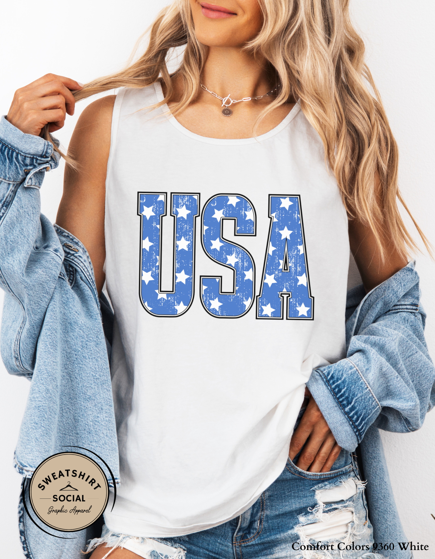 USA Stars Patriotic Graphic Tee – Vintage Americana Fourth of July Shirt, Distressed USA Lettering Summer Tee (Adult Sizes S–2XL)