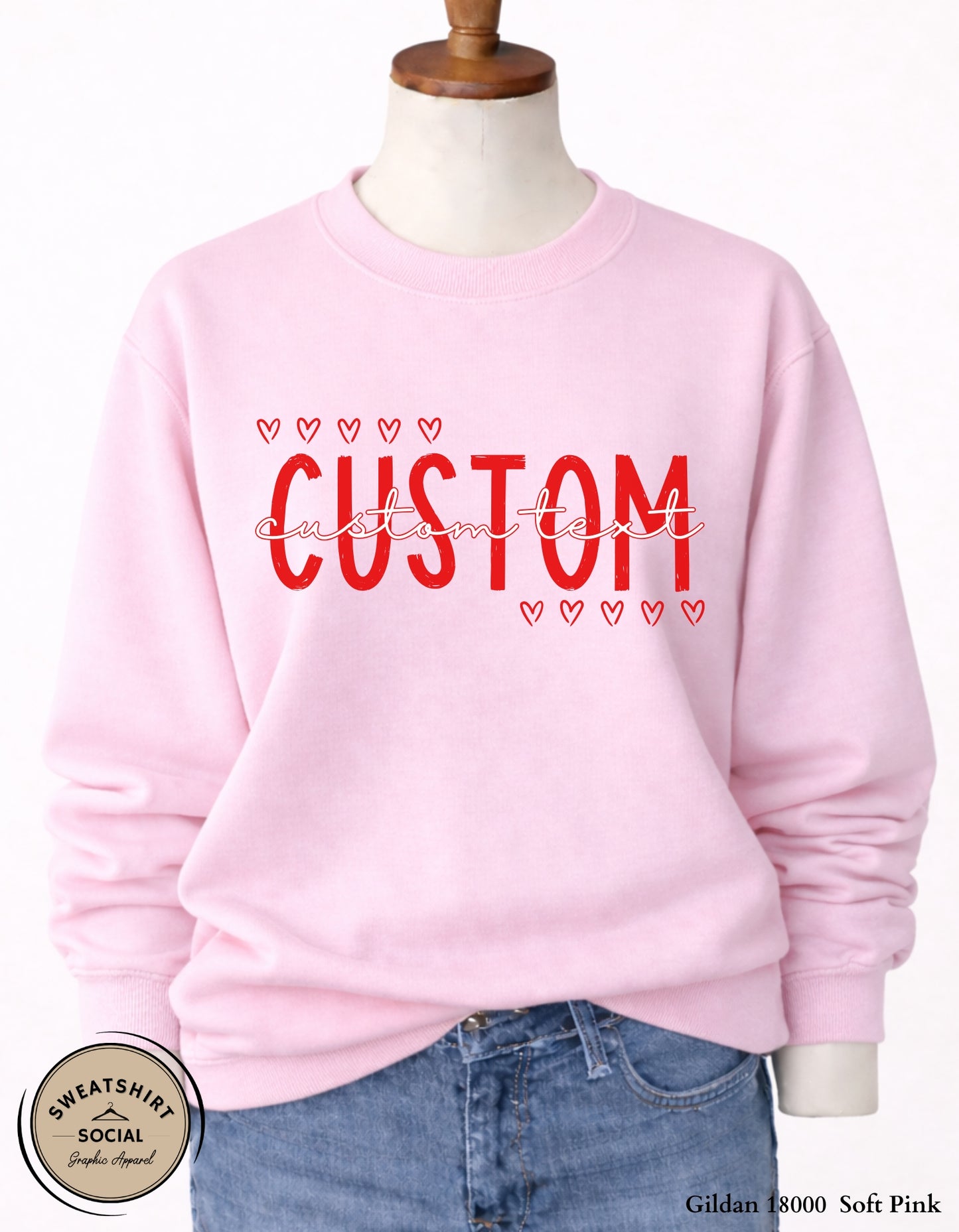 Custom Valentine Name Shirt or Sweatshirt – Personalized Heart Text Design (Adult Sizes S–2XL)