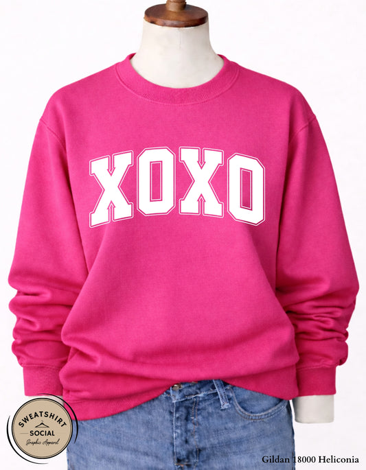 XOXO Valentine Sweatshirt or T-Shirt – Varsity Love Graphic (Adult Sizes S–2XL)