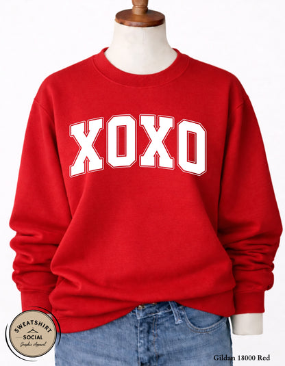XOXO Valentine Sweatshirt or T-Shirt – Varsity Love Graphic (Adult Sizes S–2XL)