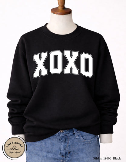 XOXO Valentine Sweatshirt or T-Shirt – Varsity Love Graphic (Adult Sizes S–2XL)