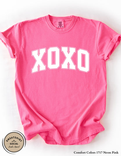 XOXO Valentine Sweatshirt or T-Shirt – Varsity Love Graphic (Adult Sizes S–2XL)